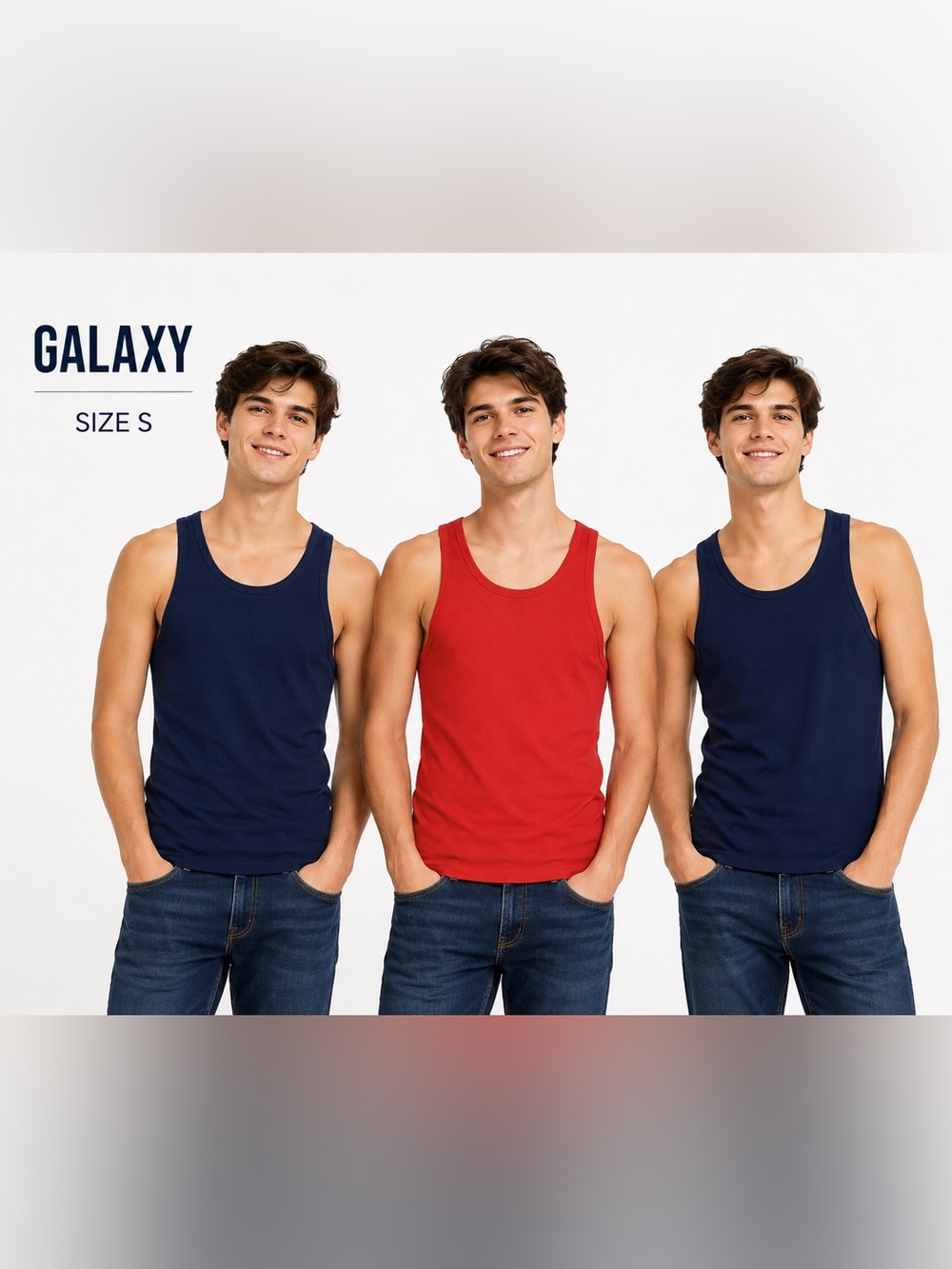 Galaxy Men’s Ribbed Tank Top Bundle 3-Pack Size S Navy & Red Cotton Basics